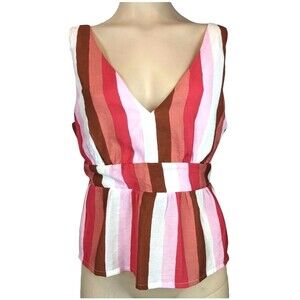 Francesca's Miami Top  Womens L  NWT  Red Striped V-Neck Empire Waist Crop Shirt